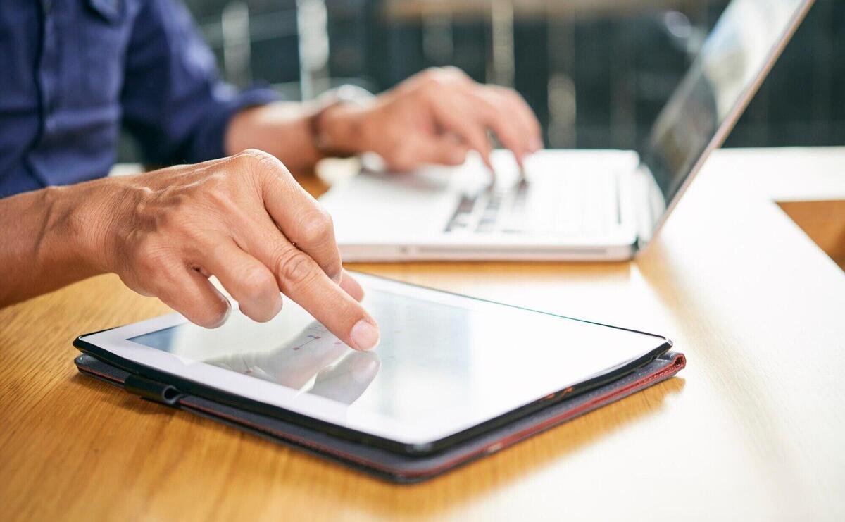 Businessman working on tablet