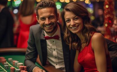 Portrait of couple gambling at a casino