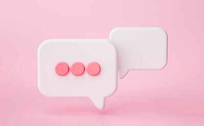 Chat bubbles or speech bubble icon website ui on pink background 3d rendering illustration