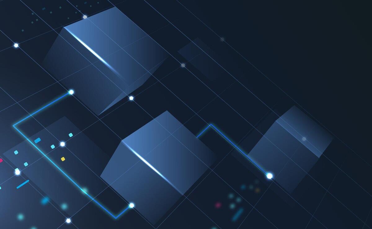 Blockchain technology background in gradient blue