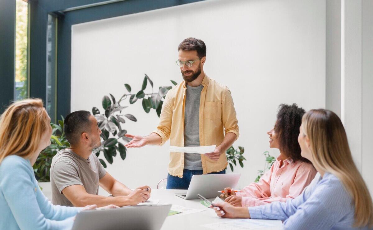 People working in tech brand together