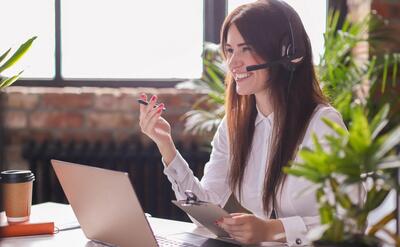 Portrait of woman customer service worker