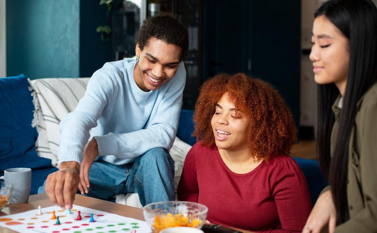 Friends having fun with traditional games