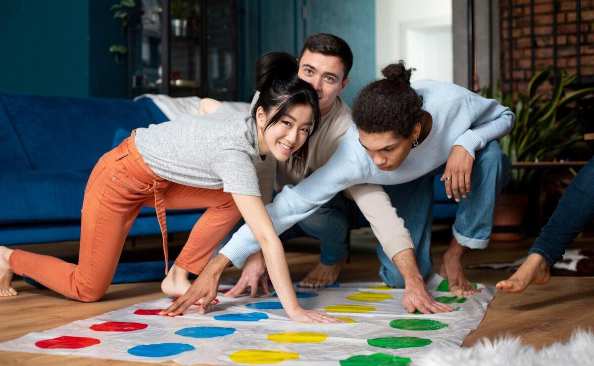 Friends having fun with traditional games