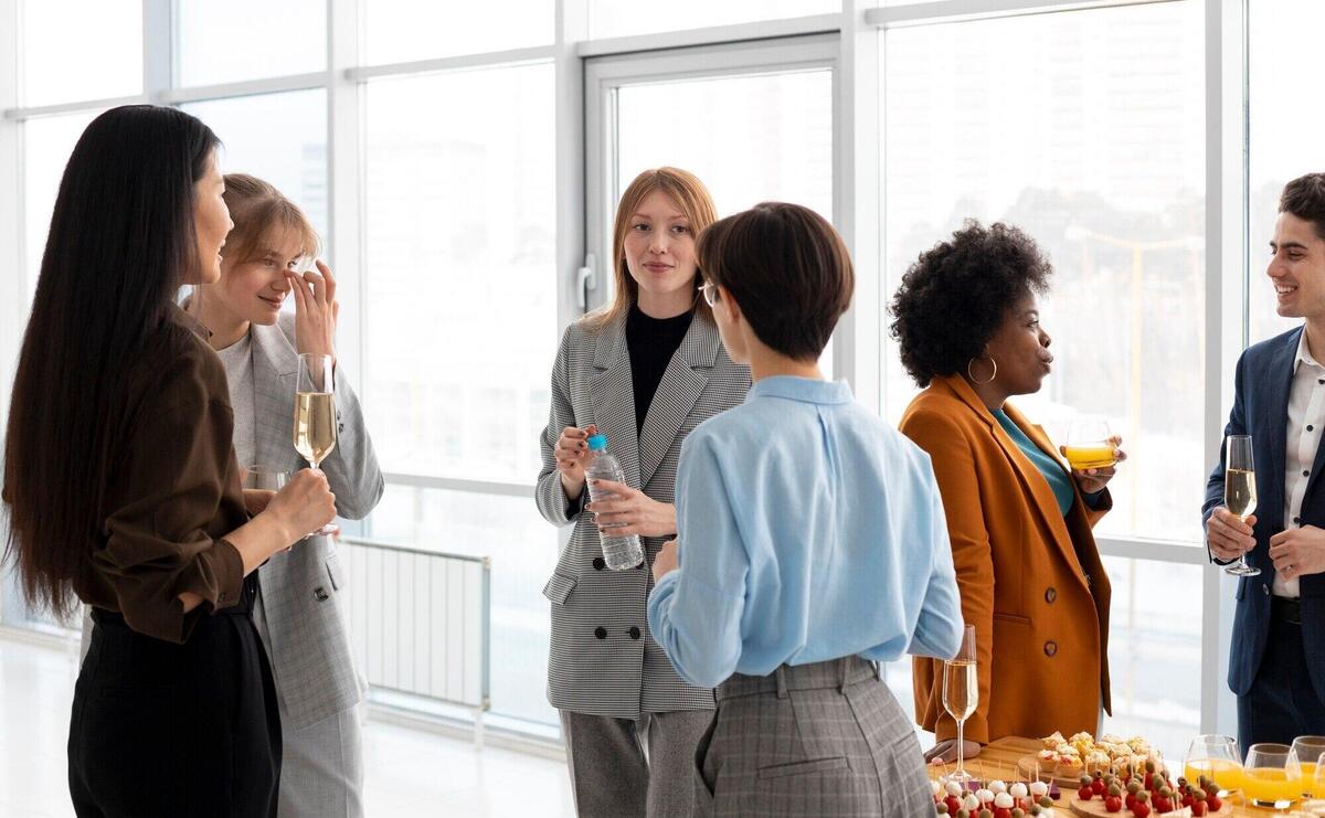 Medium shot smiley people at business event