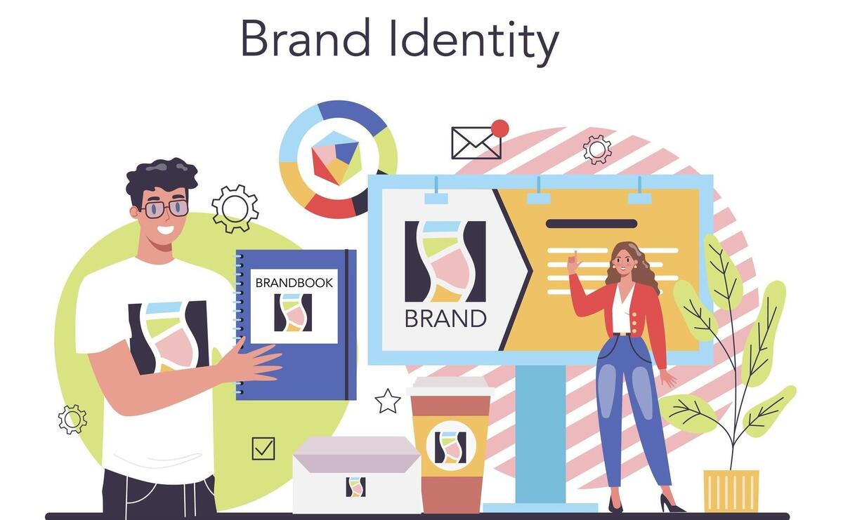 Brand concept Marketing strategy and unique design of a company or product Brand recognition and identity building Isolated flat vector illustration