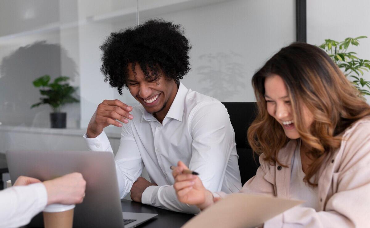 Office workers working together as a team