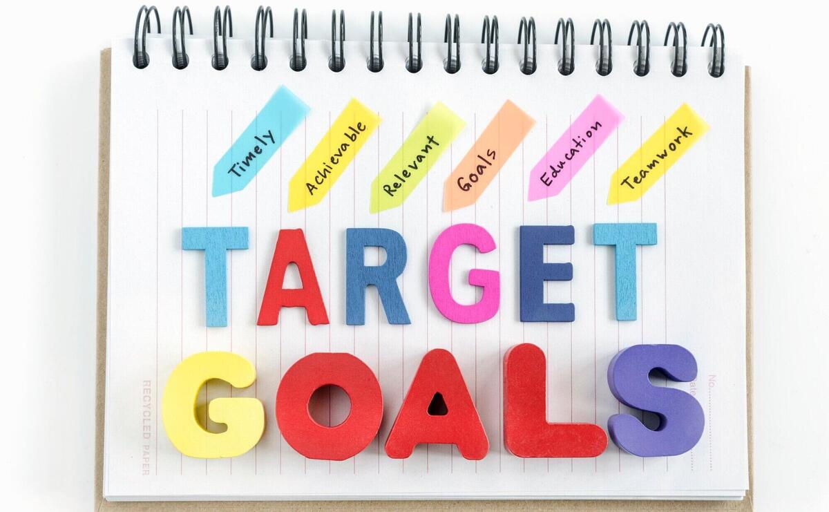 words goals target on notebook over white background