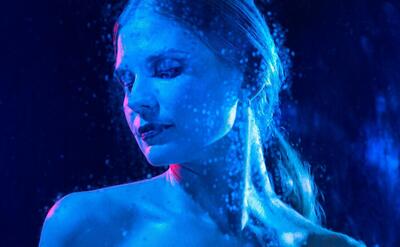 Woman portrait with blue lights visual effects