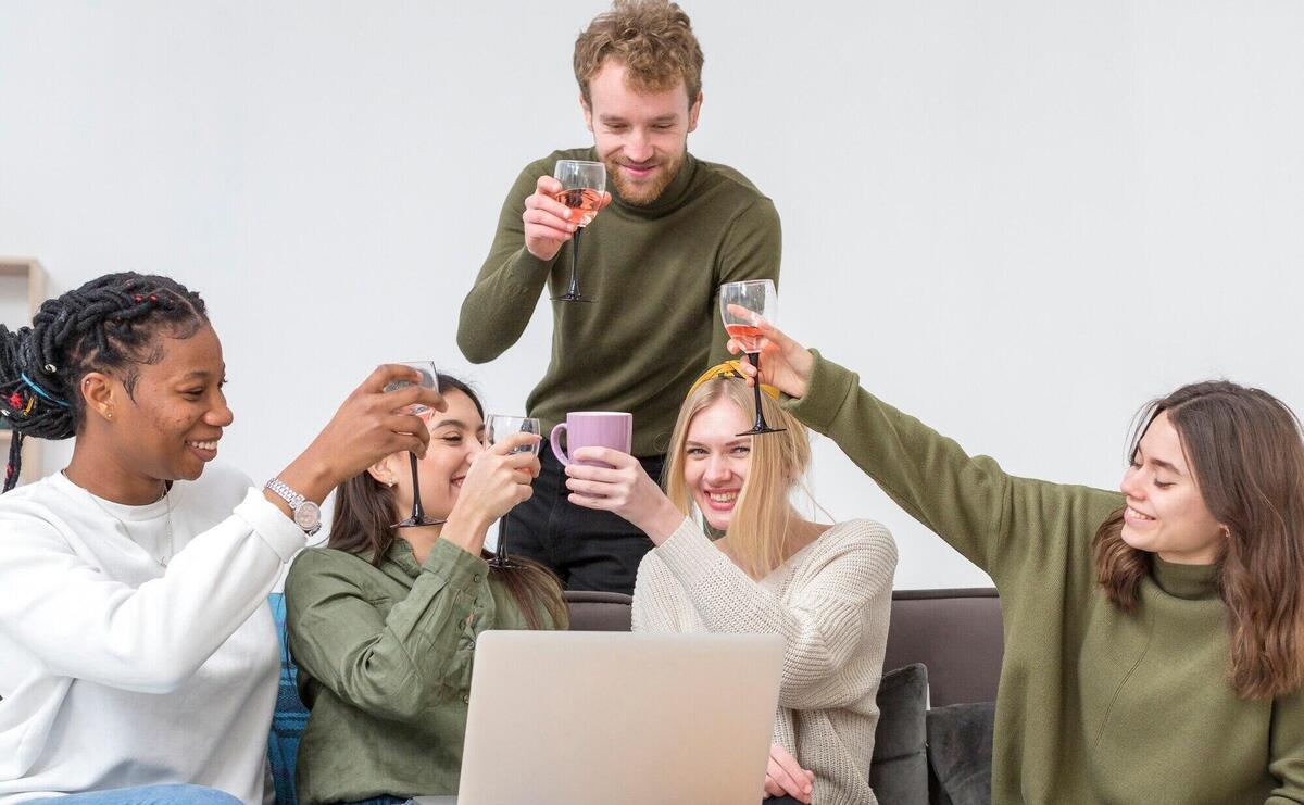 Low angle friends toasting