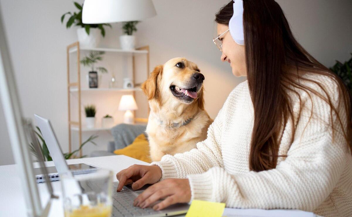 Medium shot woman looking at dog