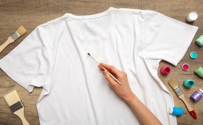 Top view hand painting  t-shirt still life