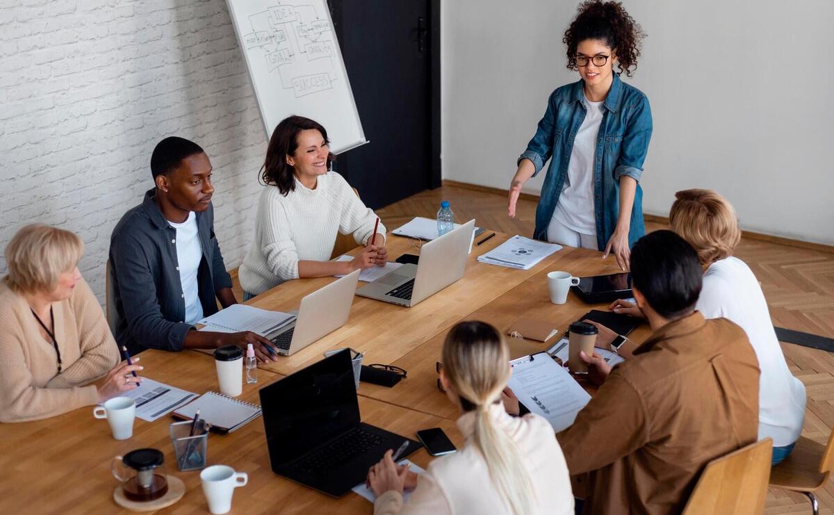 People in business meeting high angle