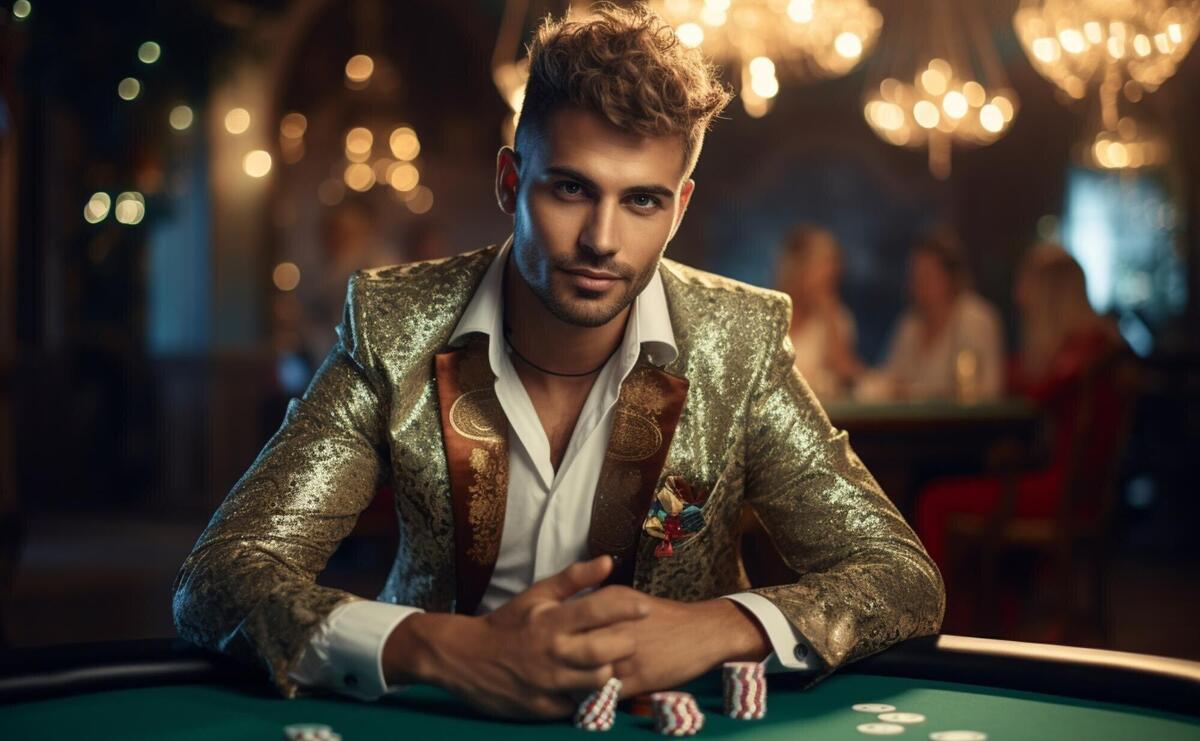 Man at the casino playing at the table glamourous style